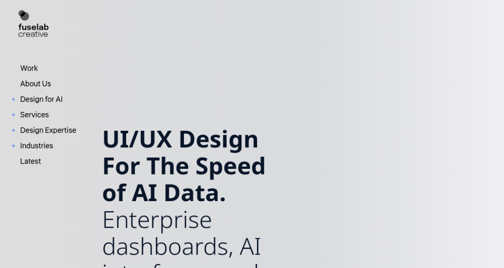 Screenshot of the Fuselab Creative website homepage